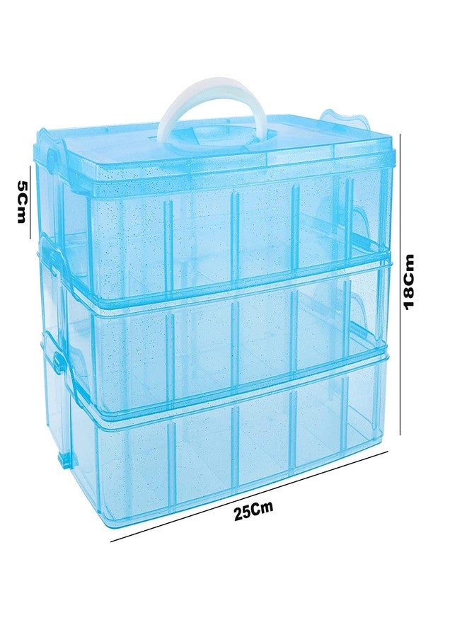 KARP Jewellery Organisers, Plastic 3 Layer 30 Grid Portable Transparent Storage Detachable Box Organizer Case With Adjustable Dividers For Jewelry Sewing Button Earrings (Blue), 17X25X18 Cm - Image 2
